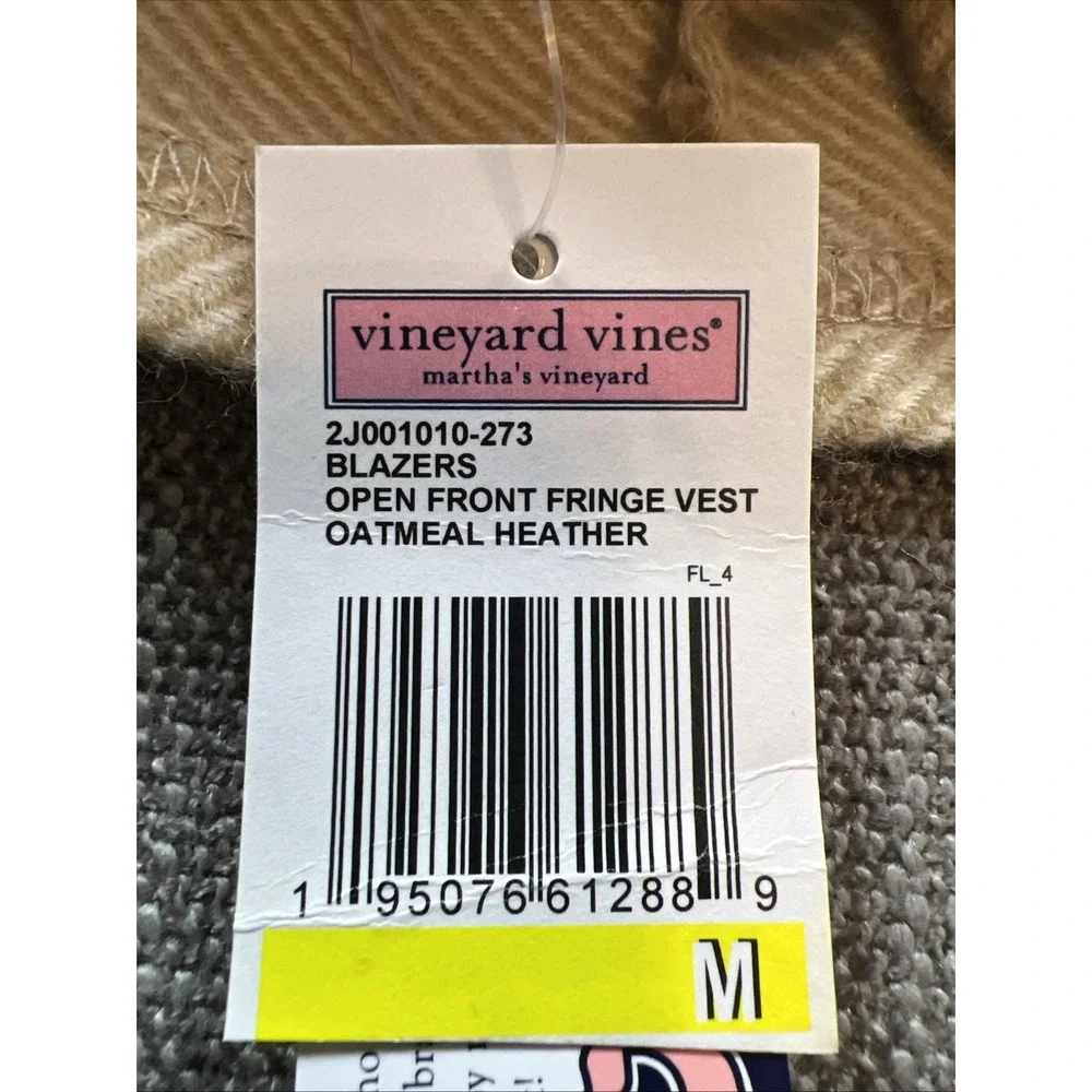 VINEYARD VINES Open‎ Front Fringe Vest Sweater Oatmeal Heather Women's M NWT
